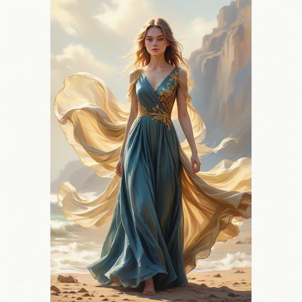 Girl in Dress: Impressionist Digital Art Portrait