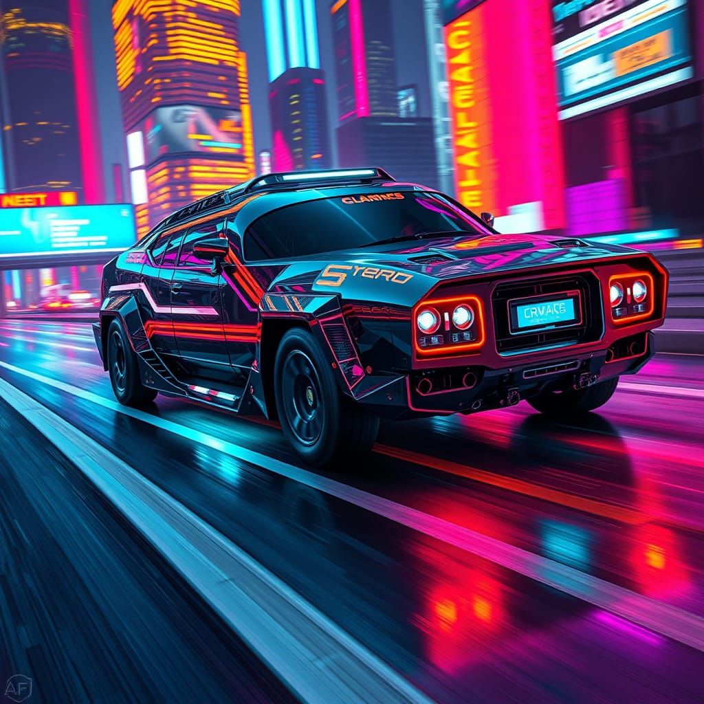 Cyberpunk Cybertruck Speeds Down Neon Highway