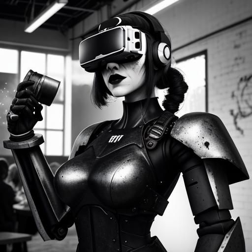 Coffee Shop Robot in Explosive Black and White