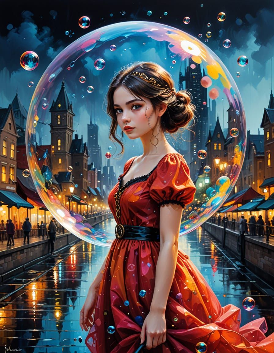 Steampunk Creature Living in Shimmering Bubble City