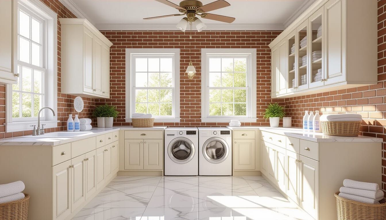 Vibrant Victorian Laundry Room with Glass Wall
