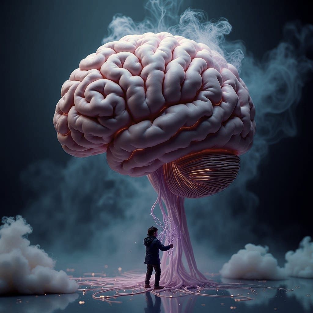 Surreal Brain with Trapped Figure in Abstract Style