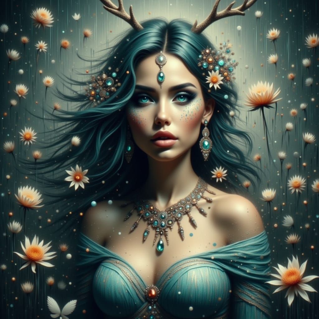 Nereid Princess with Floral Hair and Antlers