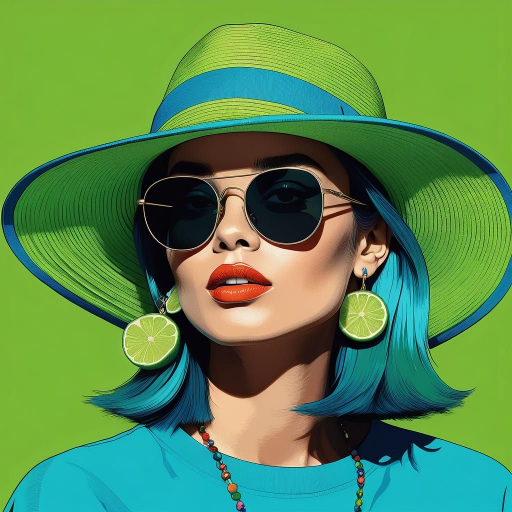 Pop Art Portrait in Retro Psychedelic Style