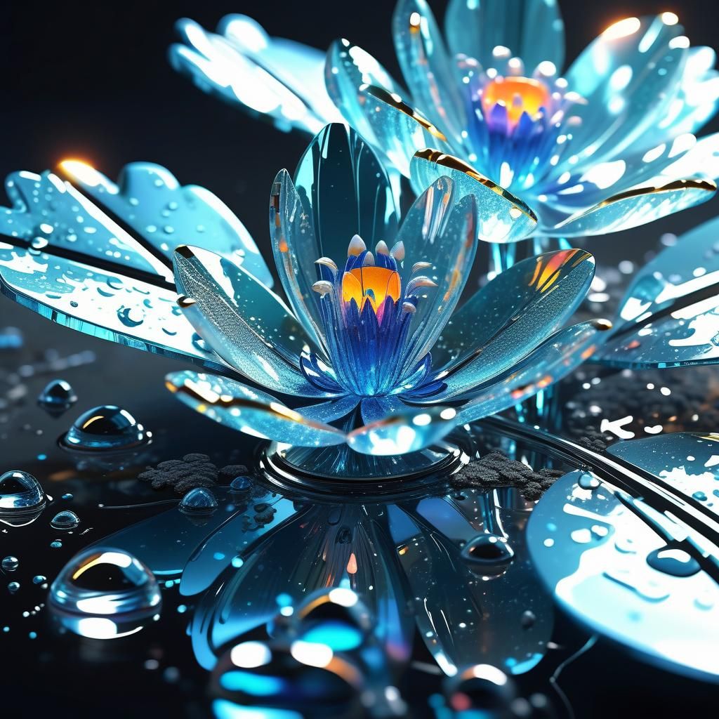 Crystal Flowers with Liquid Opal Splashes in 3D