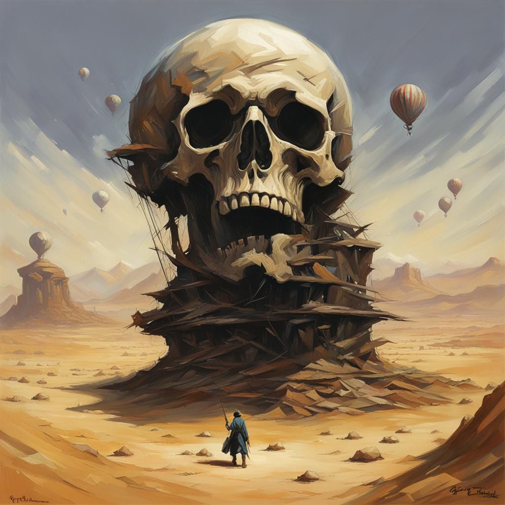 Sinister Skull Floats Over a Barren Land