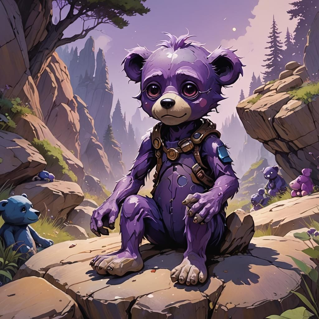 Eerie Purple Teddy Bear: Fantasy Concept Art