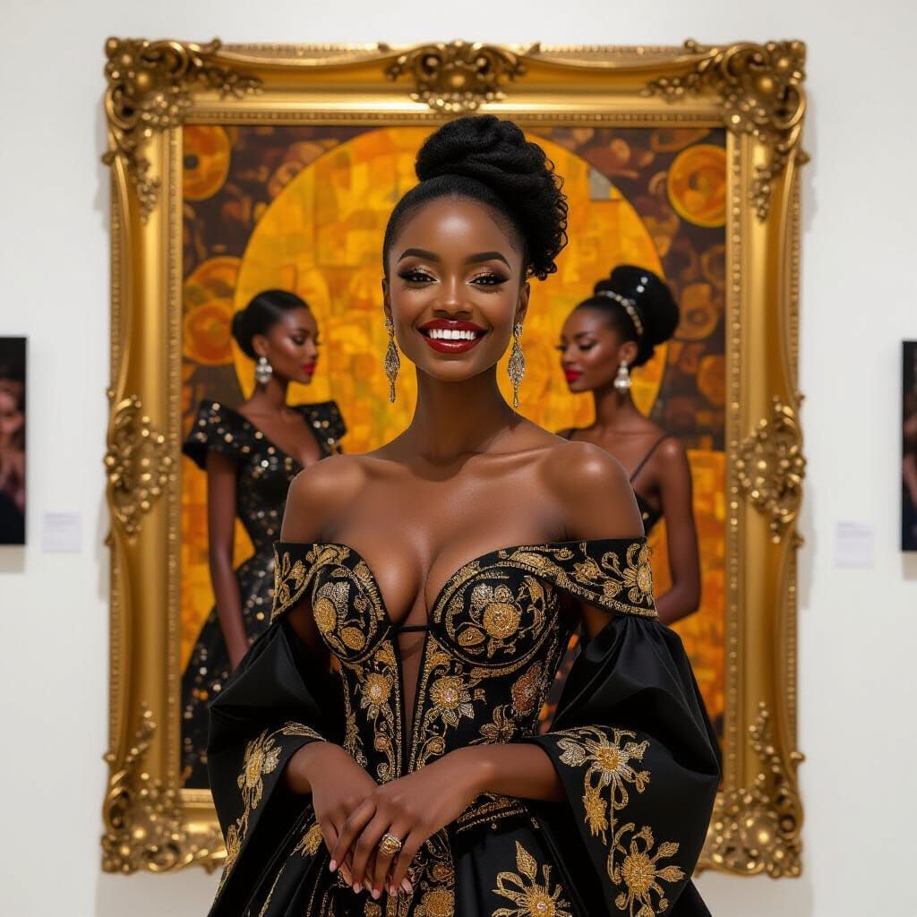 Elegant Woman in Golden Frame: Art Nouveau Portrait