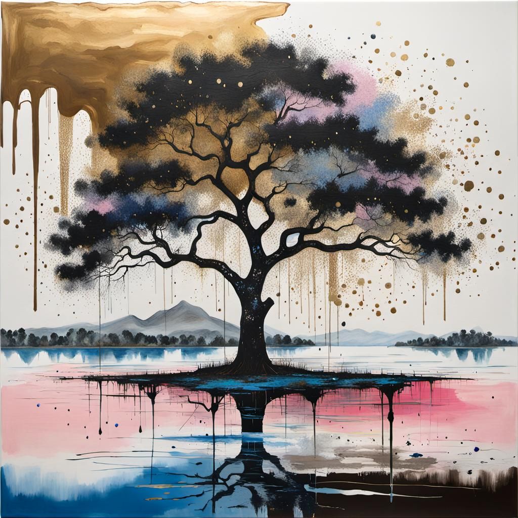 Abstract Tree Painting in Modern Ink Style
