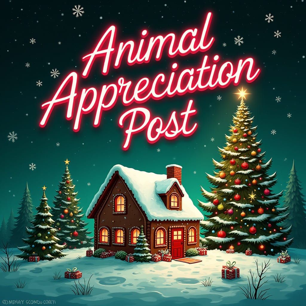 Retro-Futuristic Christmas Gingerbread House in Neon Cursive...