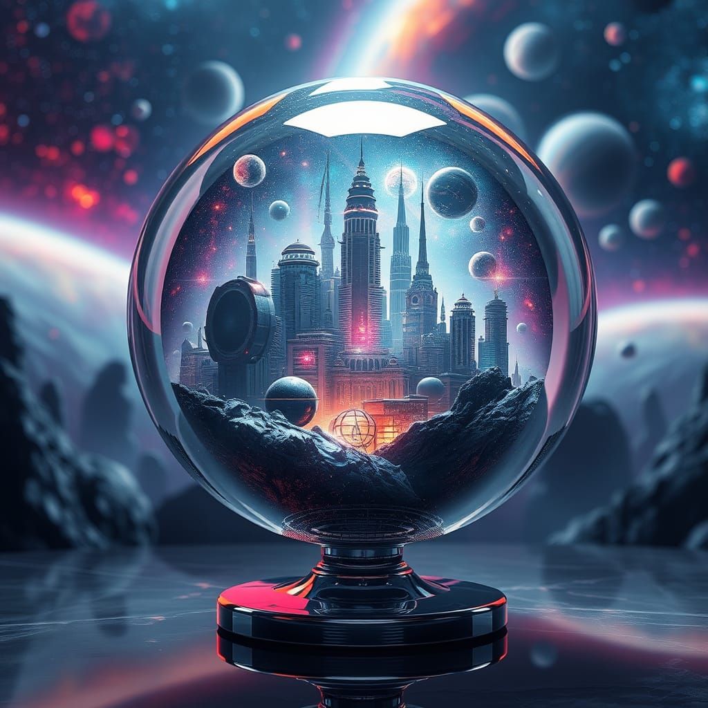 Futuristic Alien Cityscape in Crystal Ball