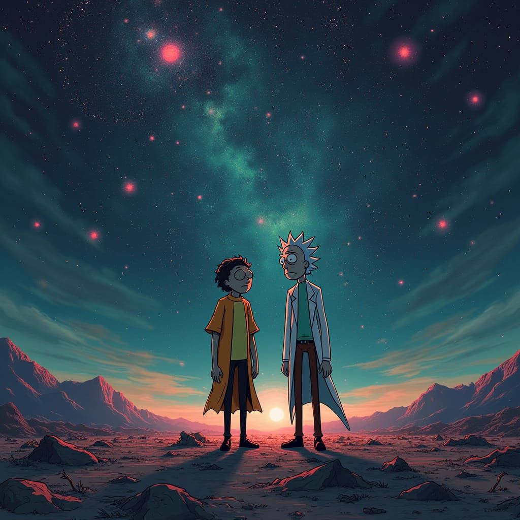 Rick and Morty in a Psychedelic Galaxy
