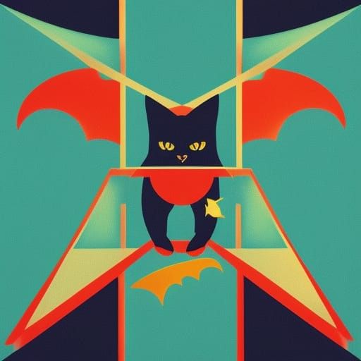 Pop Art Cat-Bat Battle in Digital Screen Print