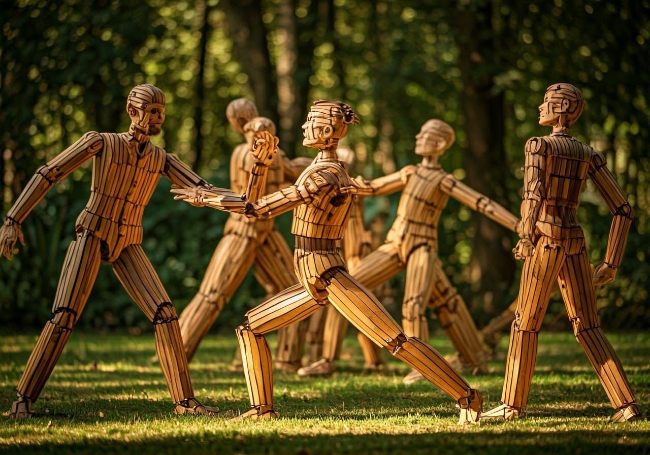Wooden Automata Interpretive Dance Troupe "Jazz Hands"