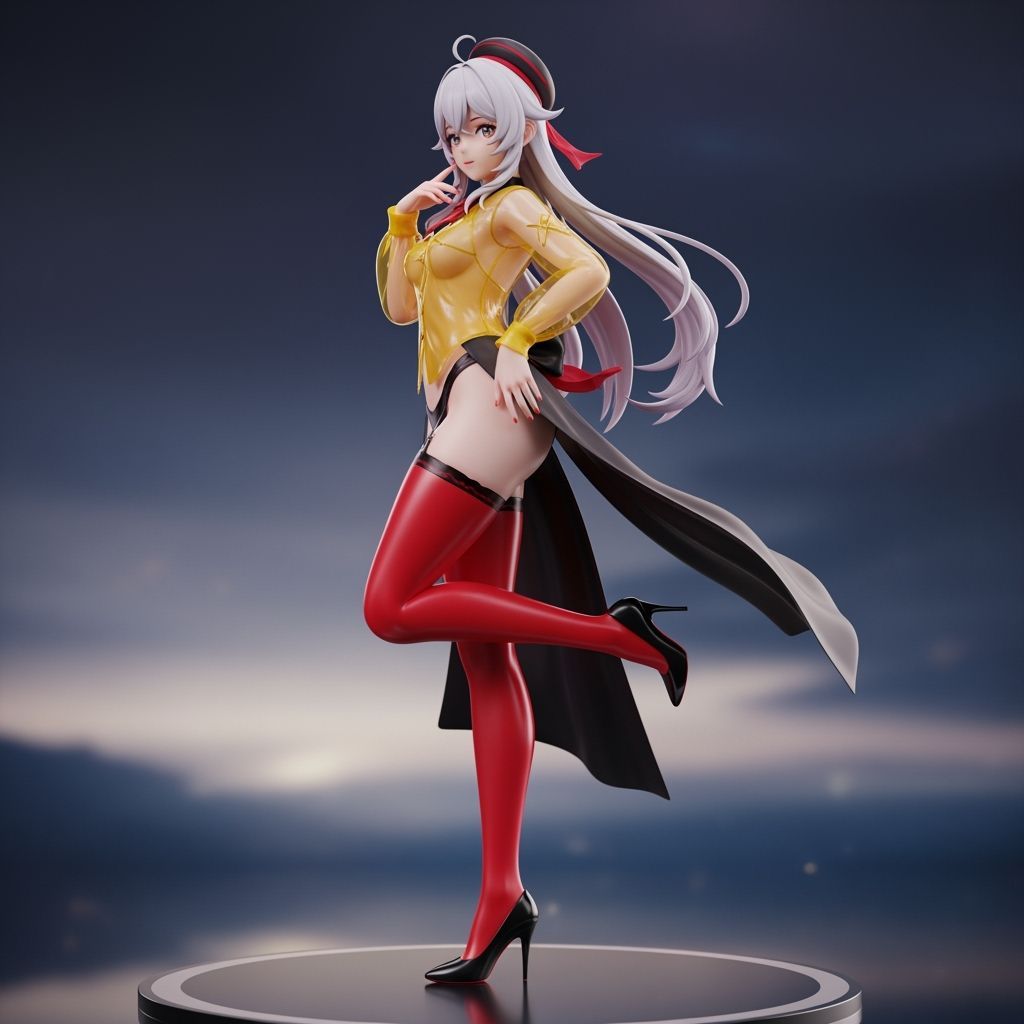 Elegant Anime-Inspired 3D Art of Woman in Nylons