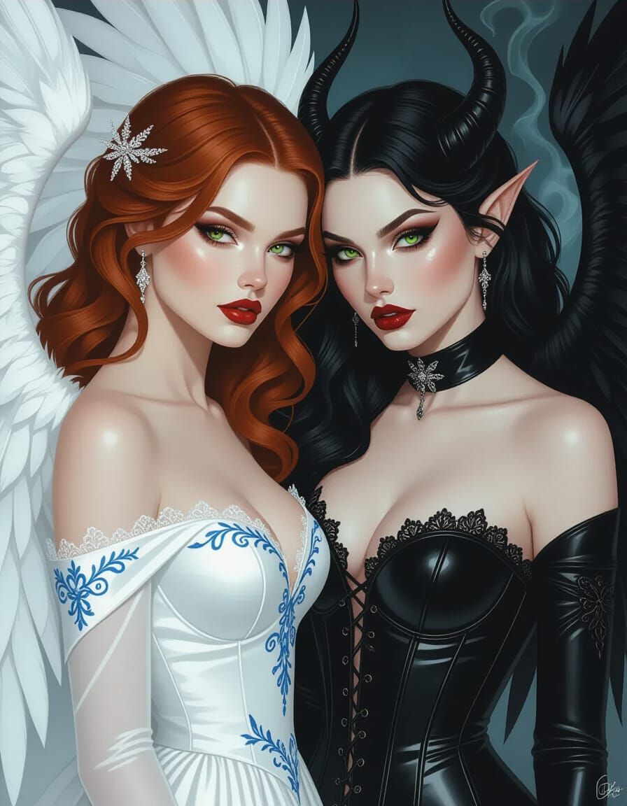 Angel and beautiful dark angel