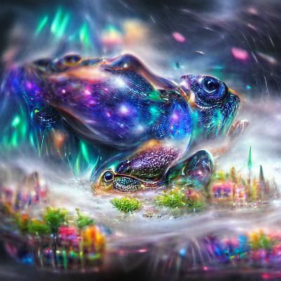 Galaxy Frog in Cosmic Mixed Media Illustration