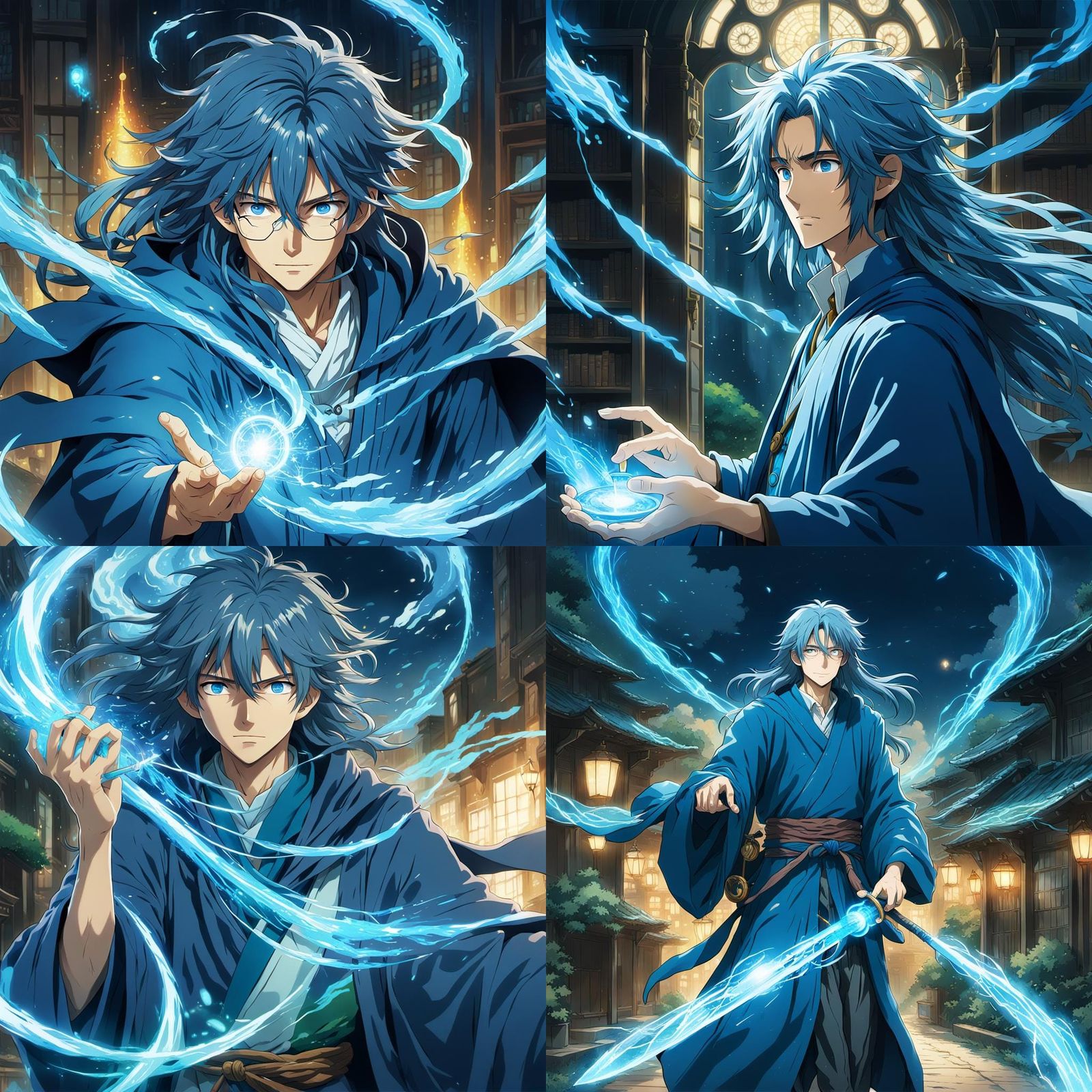 Young Wizard Casting Magic in Anime Style