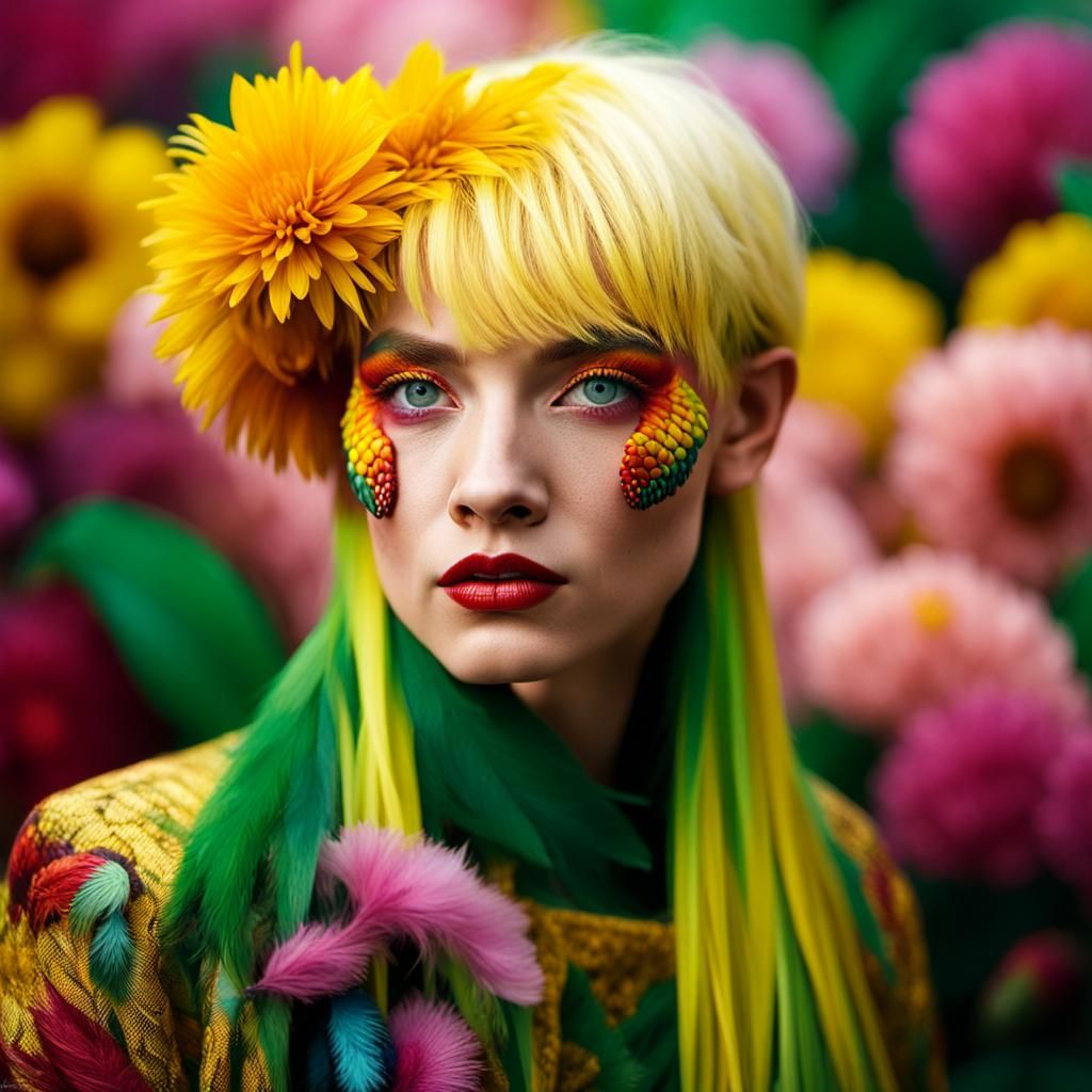 Colorful Dragon Woman Portrait in Hyperrealistic Style