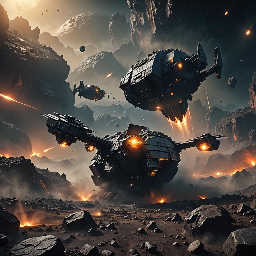 Mining Drones Navigate Asteroid Belt in Cinematic Style