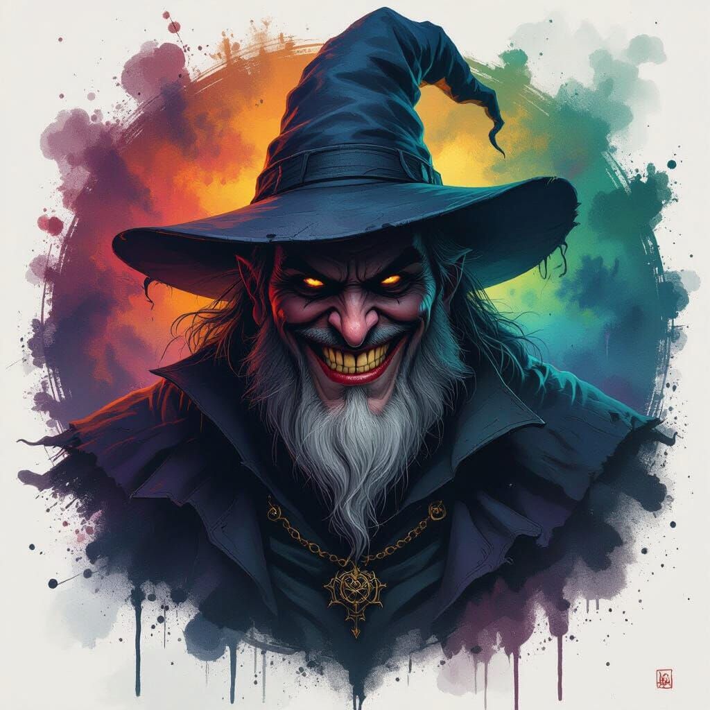 Gloomy Wizard with Vortex Stomach in Dramatic Splash Art Sty...