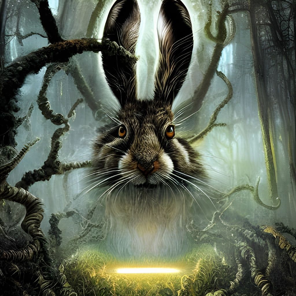 Hairy Hare in a Sci-Fi Forest, Impasto Painting