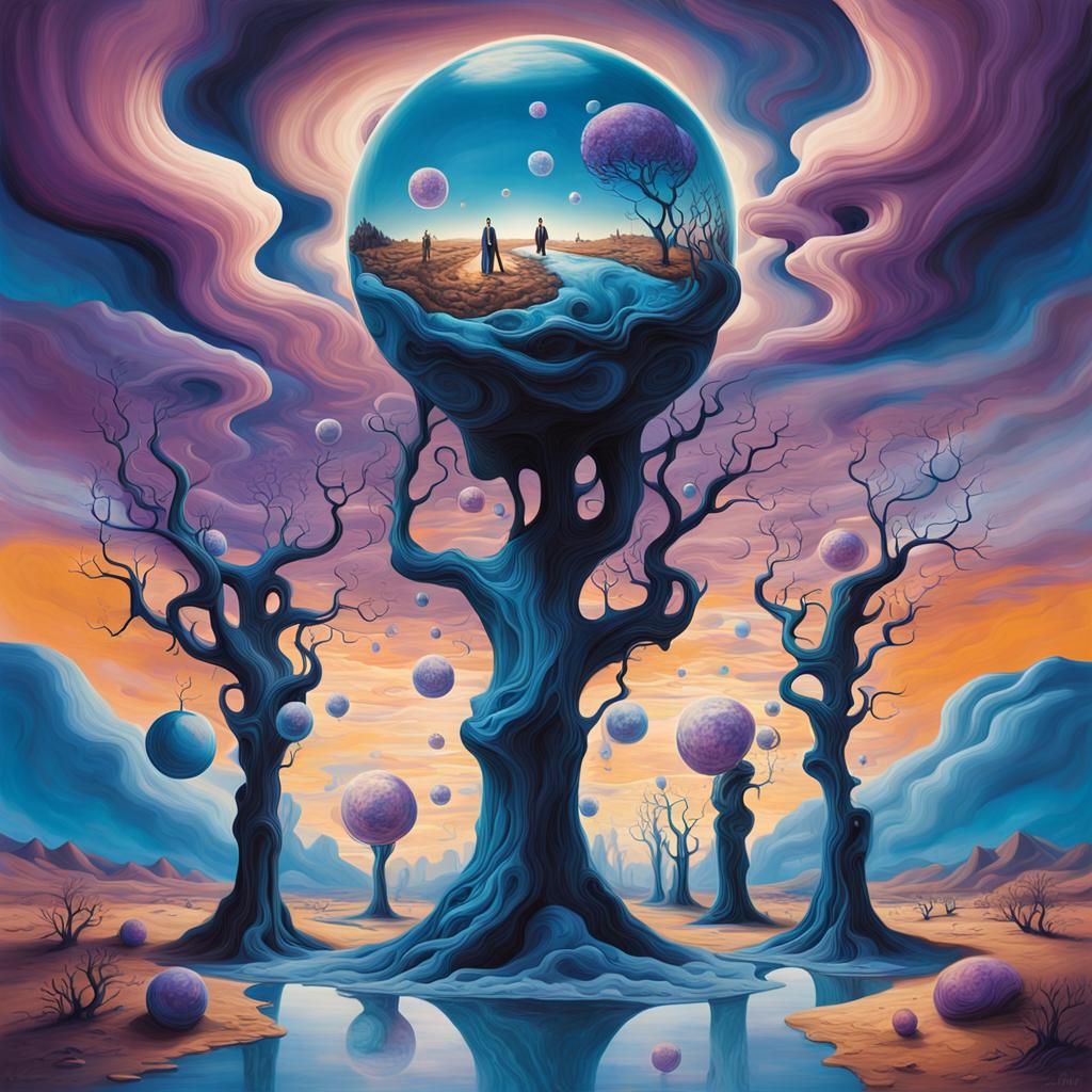 Surreal Desert Dreamscape with Hovering Spheres