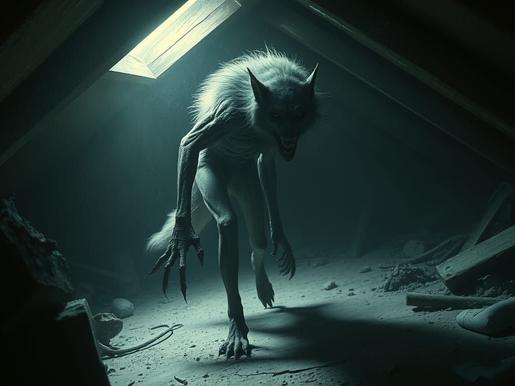 Ethereal Beast Emerges from Dark Attic Shadows