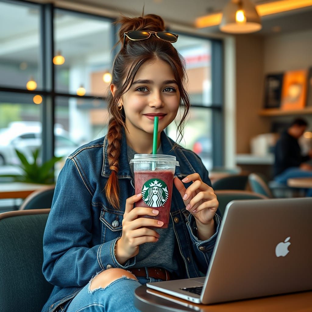 Teen YouTuber in Coffee Shop, Photorealistic Style