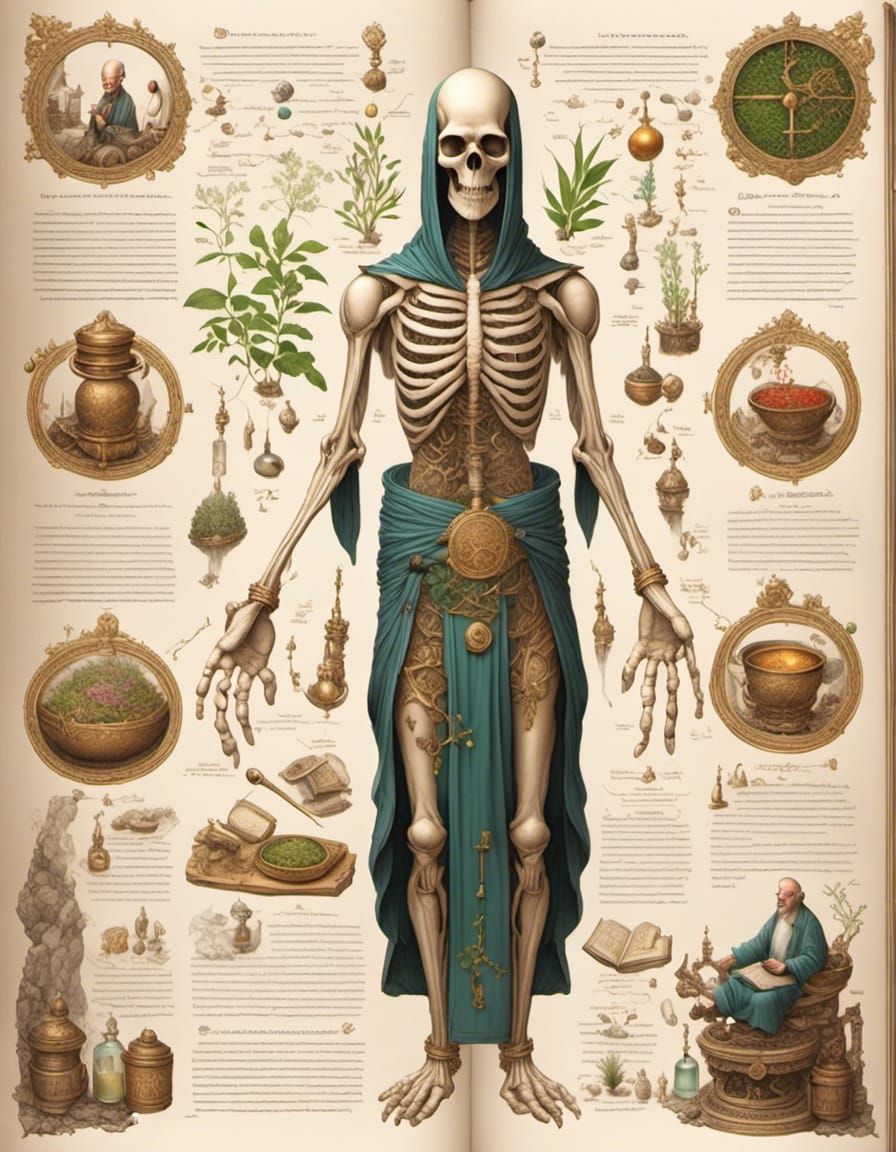 Ancient Chinese Medicine Scroll with Herbal Illustrations