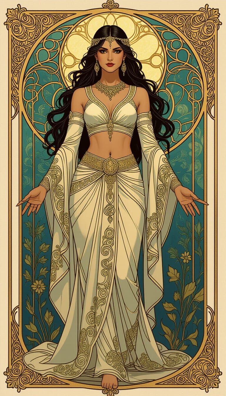 Mystical Serpent-Blooded Woman in Art Nouveau Style