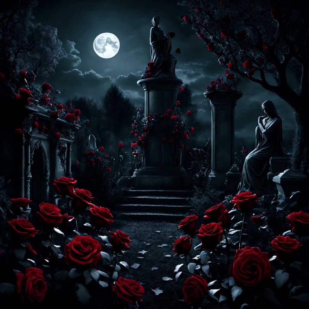 Fantasy illustration. Medium shot. An enigmatic garden with ...