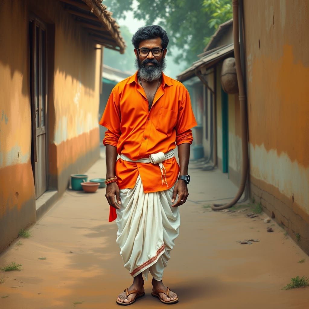Smiling South Indian Man in Village Street