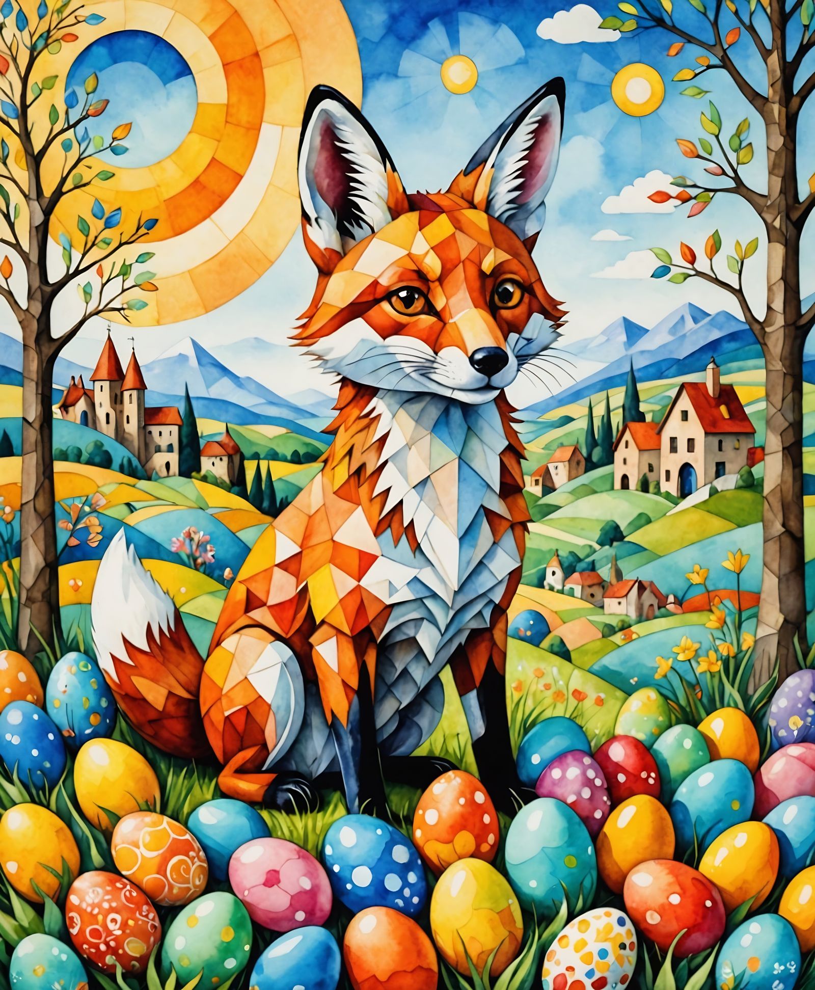 Easter Art in Vibrant Cubist Style