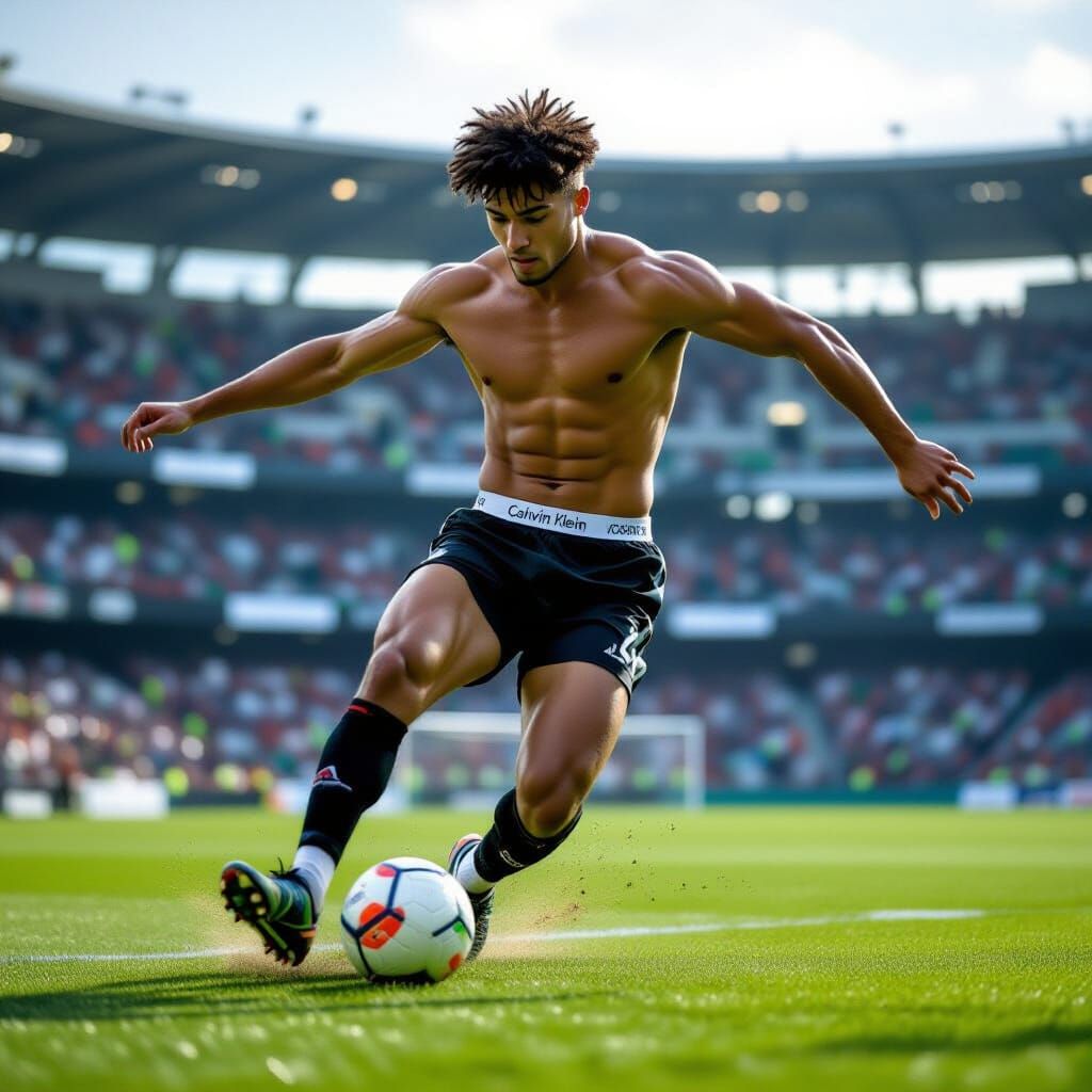 Dynamic Football Kick in High-Contrast Style