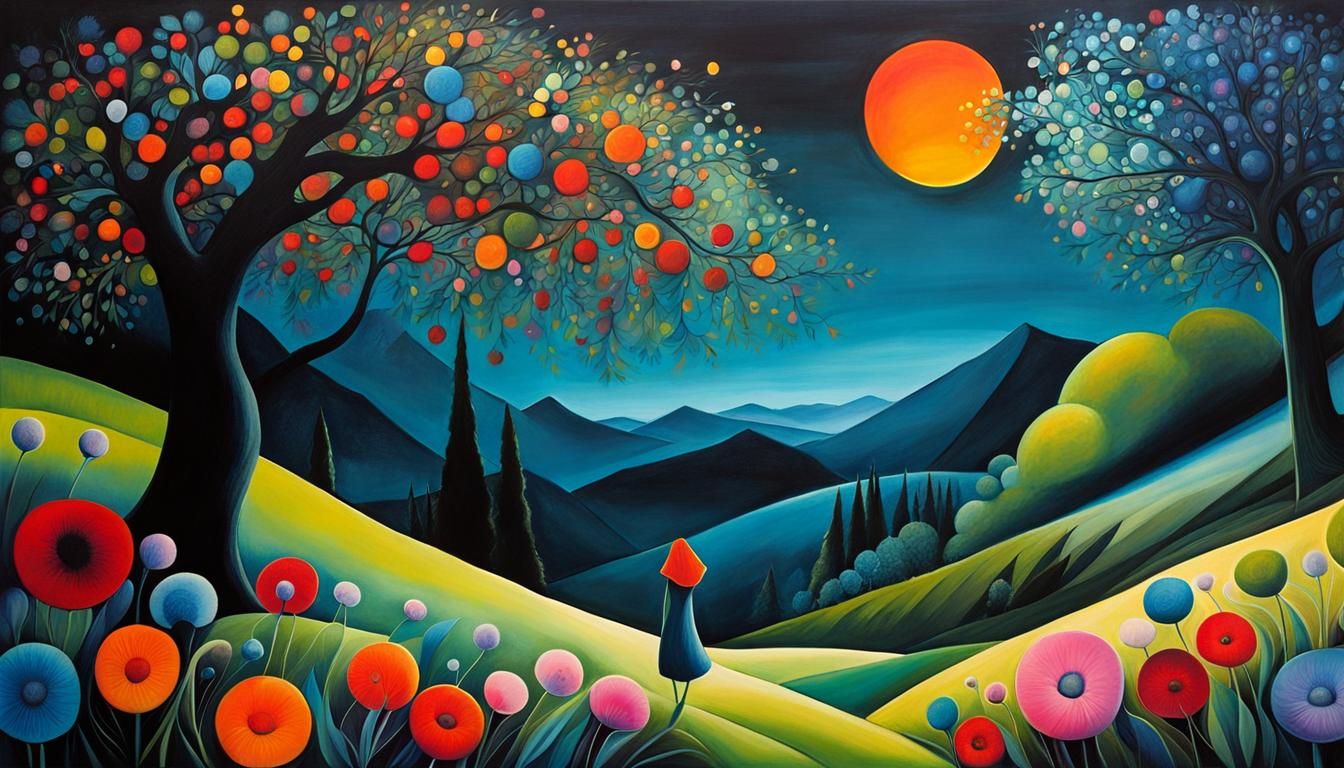 Iridescent Fantasy Landscape in Art Deco Style