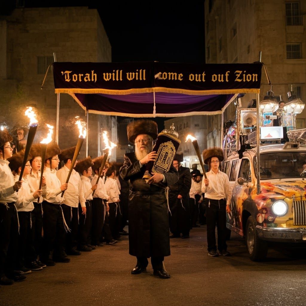 Ultra-Orthodox Jews Celebrate Torah with Golden Light