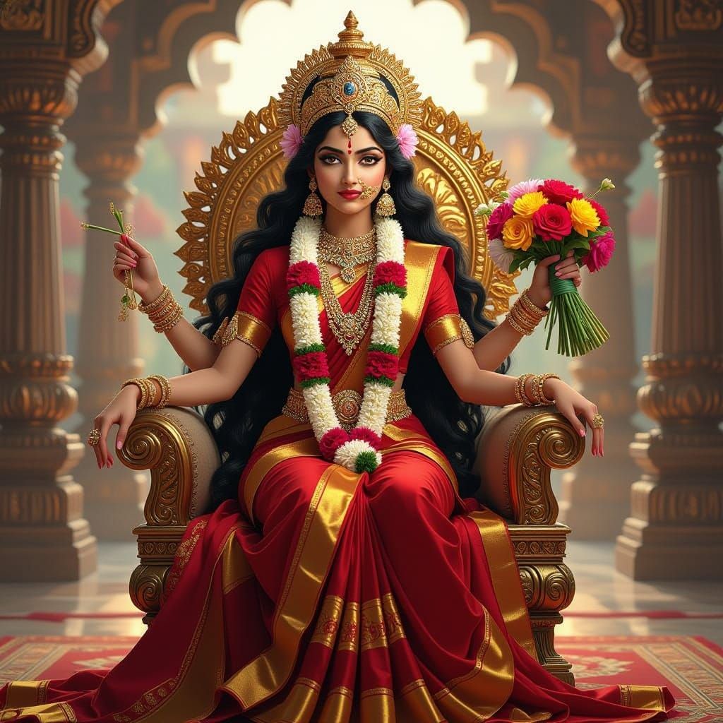 Tripura Sundari Goddess of Beauty on Golden Throne