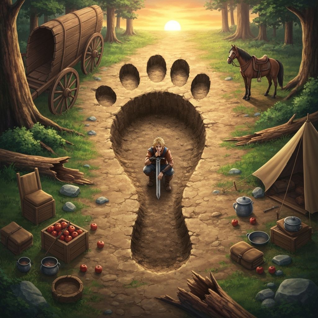 Warrior in Giant Footprint: Anime Fantasy Art