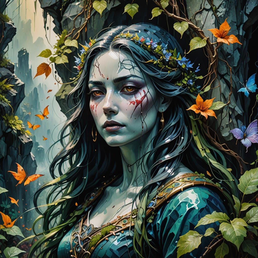 Majestic Sword with Ghost Face in Rock, Ethereal Lighting