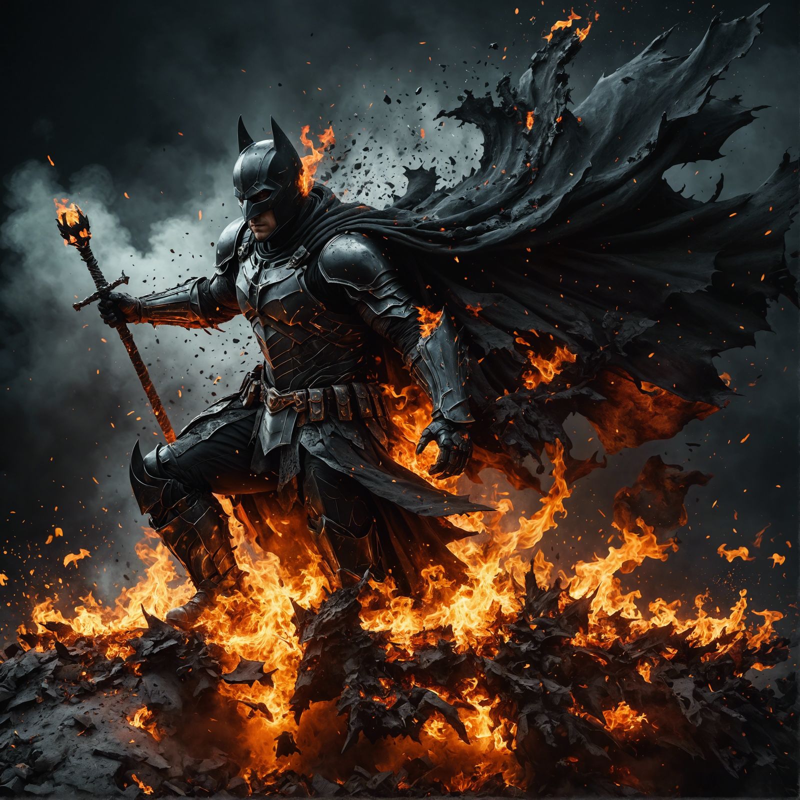 Flaming Dark Knight Dissolving in Fire Storm
