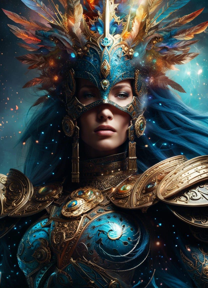 Nebula Warrior with Intricate Armor, Digital Art