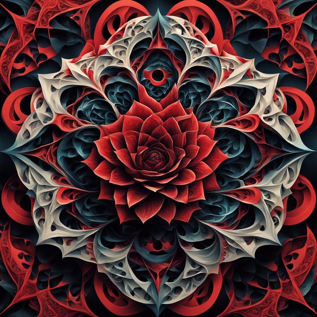 Bold, Vibrant Rose in Mesmerizing Fractal Style