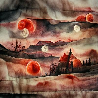 Haunting Halloween Landscape with Blood Moon