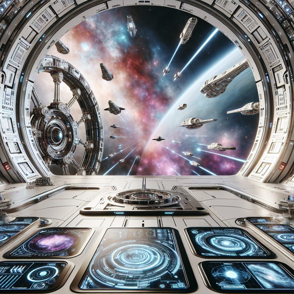 Hyperrealistic Spaceship Interior with Galactic View in 8K