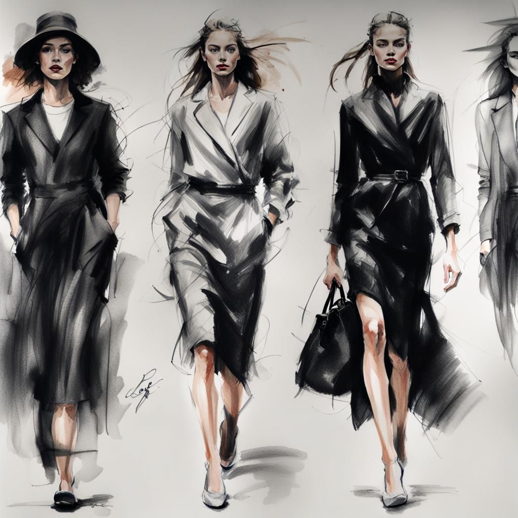 Pencil sketches, sketch of fashion models