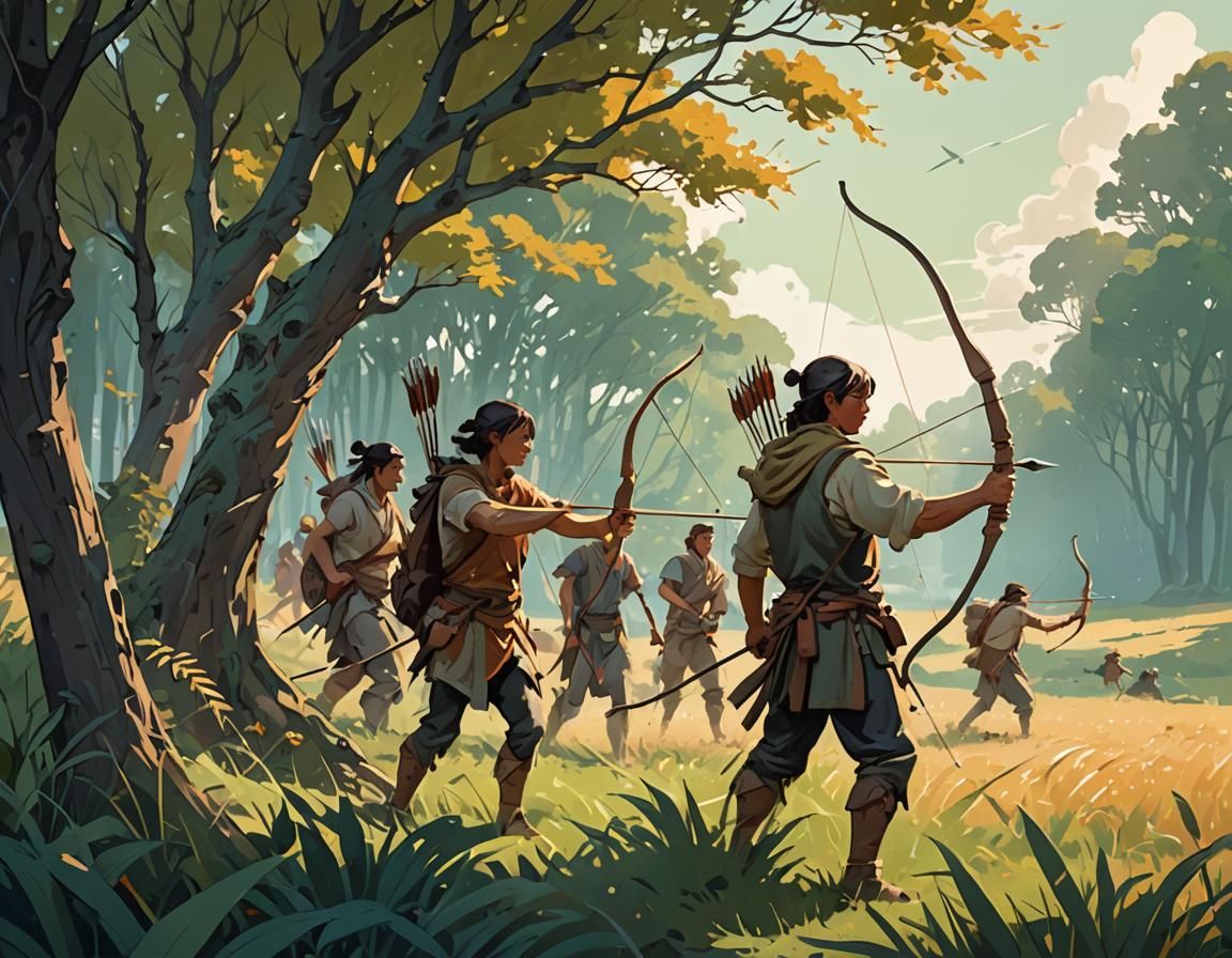 Ancient Tribe Hunting and Farming: Digital Painting