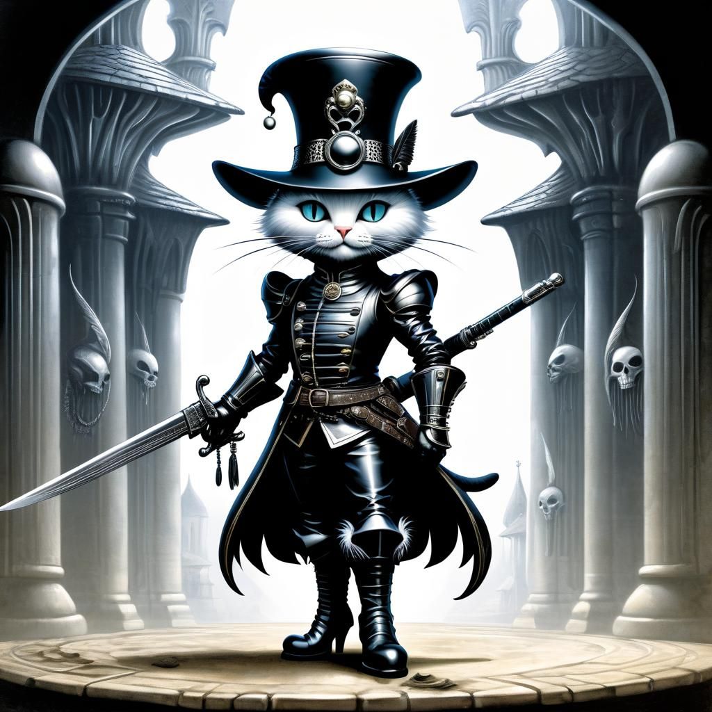 Chibi Cat in Boots, Dark Renaissance Style