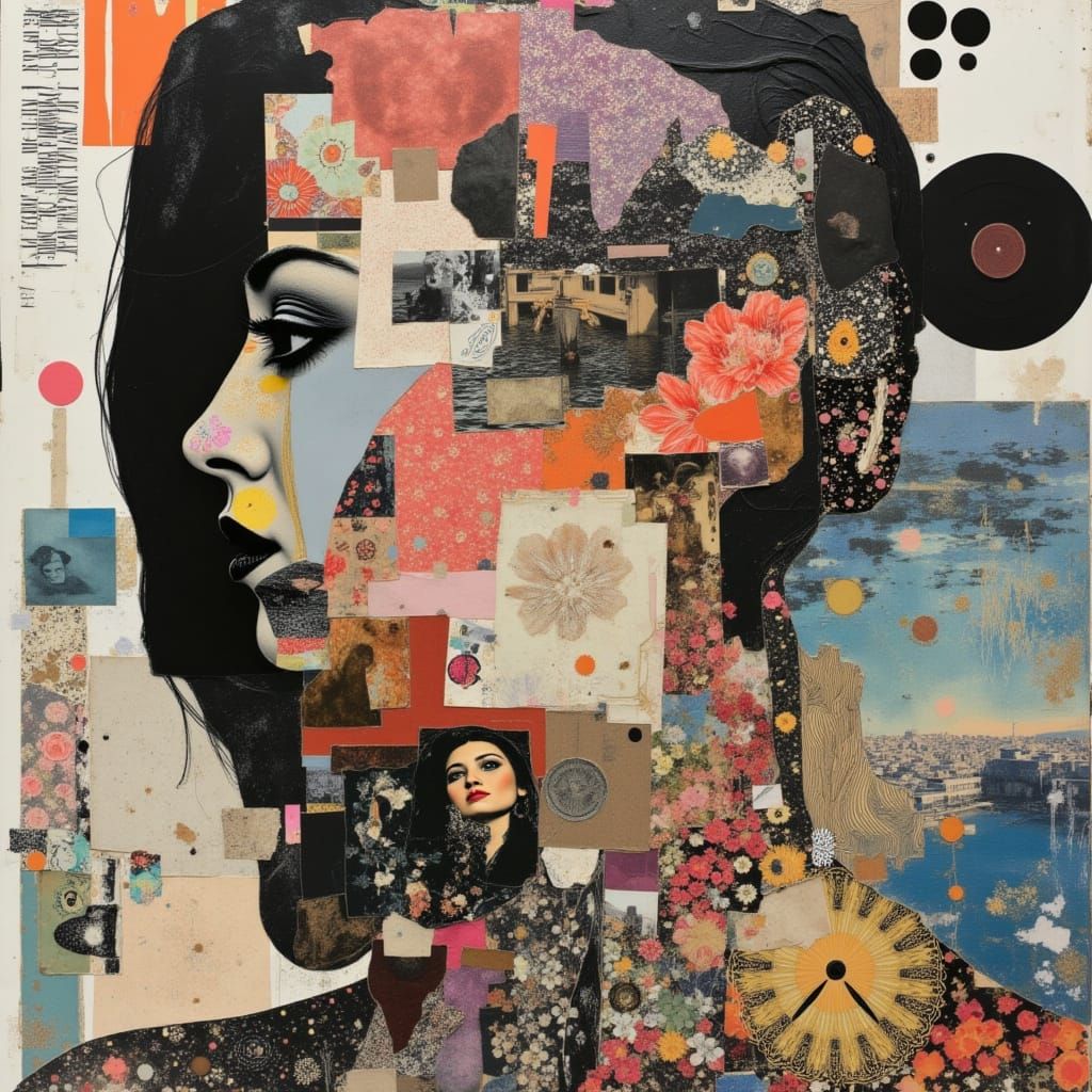 Surreal Face Portrait Collage of Diverse Photographic Elemen...