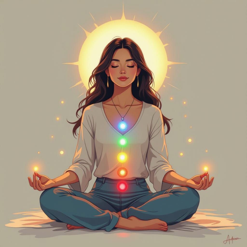 Meditative Woman Experiencing Chakra Openings